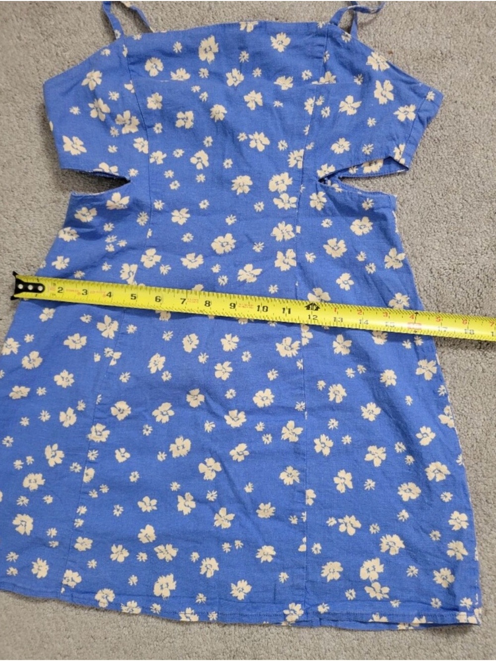 ZARA Blue Floral Linen Blend Cutout Mini Dress Summer Sundress M - Picture 7 of 9